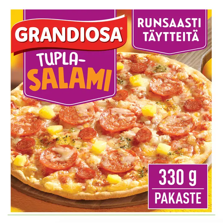 Grandiosa dubbelsalami stenugnsbakad fryst pizza 330g