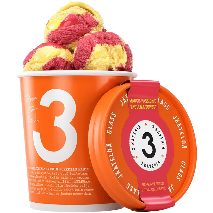 3 Kaveria Mango- Passion & Vadelma Sorbetti 500ml/400g