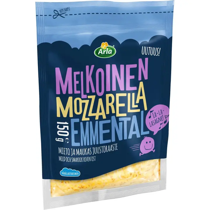 Arla Tolkuttomat juustot Melkoinen mozzarella-emmental raaste 150 g