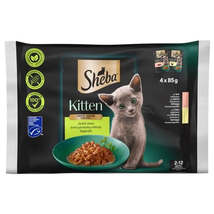 Kiisueine kassipoegadele SHEBA segavalik kastmes, 4x85g