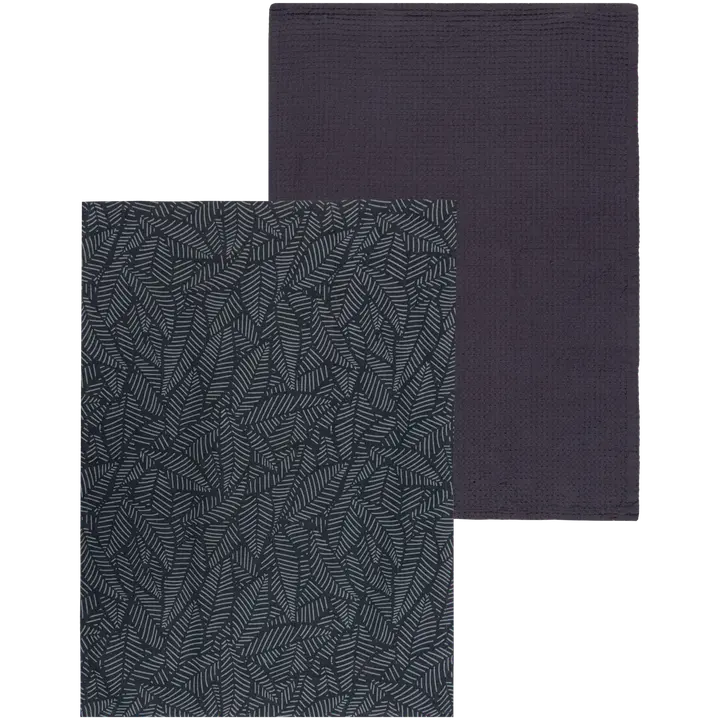 House keittiöpyyhe Outline leaves 2-pack tummanharmaa