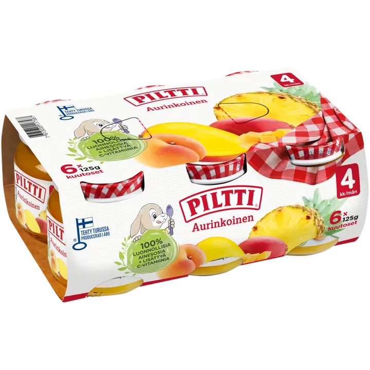 6xPiltti 6x125g Aurinkoinen hedelmäsose 4kk