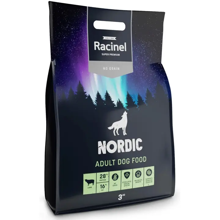 Racinel Nordic adult lamb täysravinto sisältäen lammasta kaikille aikuisille koirille 3 kg
