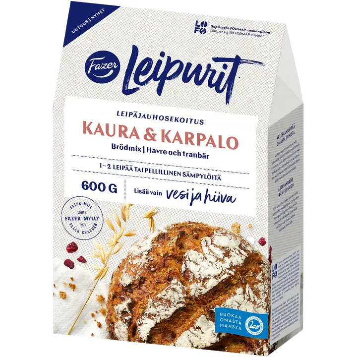 Fazer Leipurit Kaura & Karpalo, kaera ja jõhvikaid sisaldav leivajahusegu, 600 g