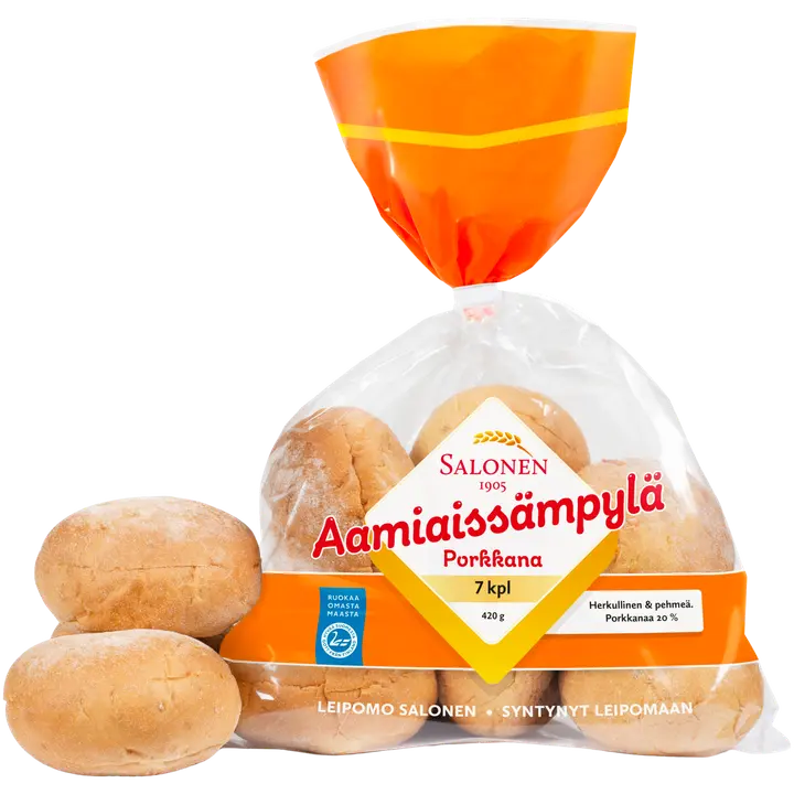 Leipomo Salonen Aamiaissämpylä porkkana 7/420 g porkkanalla maustettu vehnäsämpylä, halkaistu