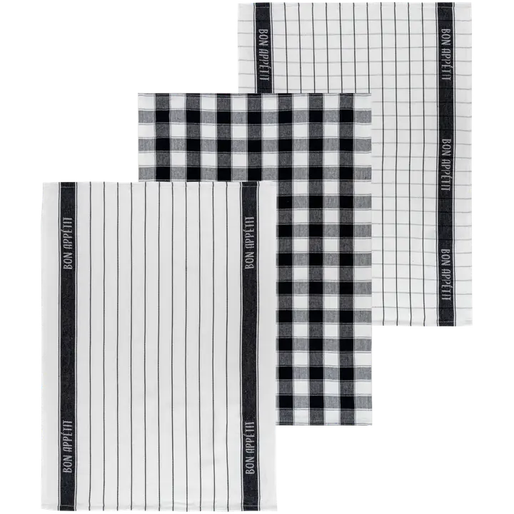House keittiöpyyhe Bon Appetit 3-pack, musta-valkoinen
