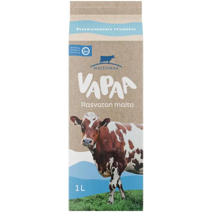 Vapaa pastöroitu rasvaton maito 1 l