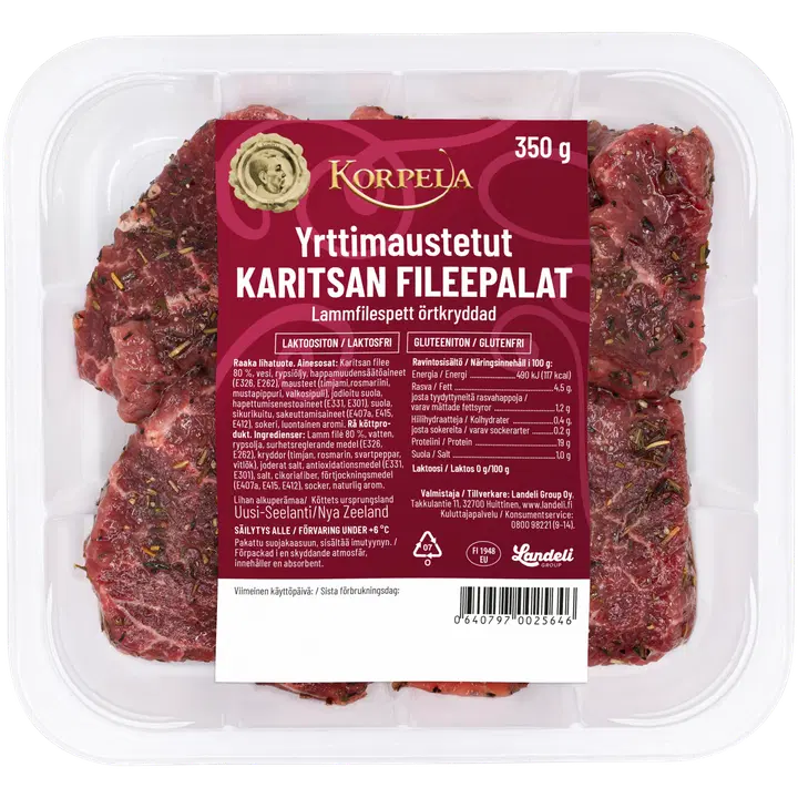 Korpela karitsan yrttimaustetut fileepalat 350 g