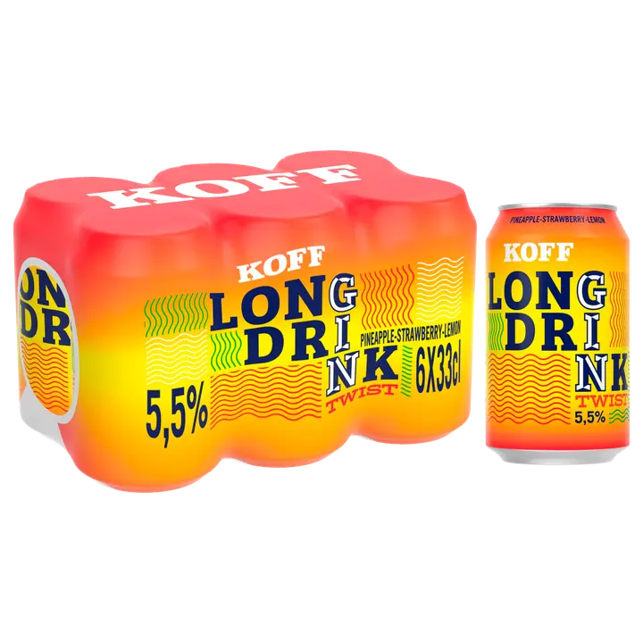 6-pack Koff Long Drink Twist Pineapple Strawberry Lemon long drink 5,5 % tölkki 0,33 L