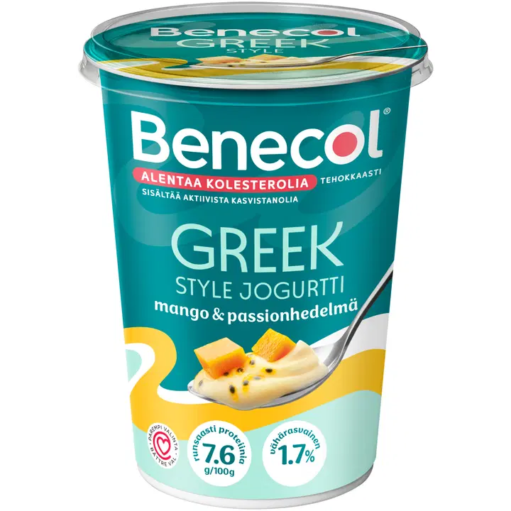 Benecol 450g mango-passionhedelmä kreikkalaistyylinen jogurtti