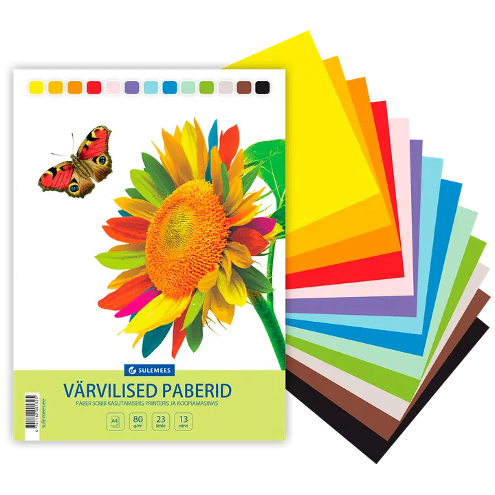 Värvilise paberi komplekt (80gr, 23 lehte, 13 värvi, must, pruun)