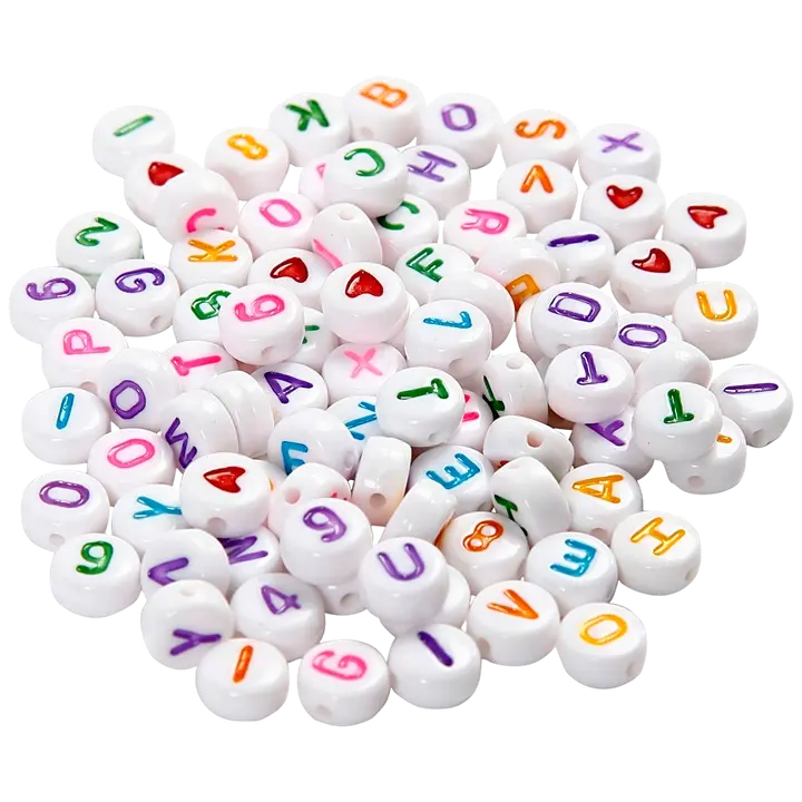 Kirjainhelmet 7mm, valk/värilajitelma 25g