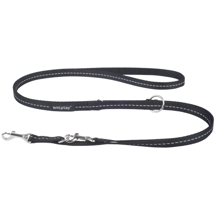 amiplay Reflective heijastava 6-in-1 talutin, koko S 100-200x1cm, musta