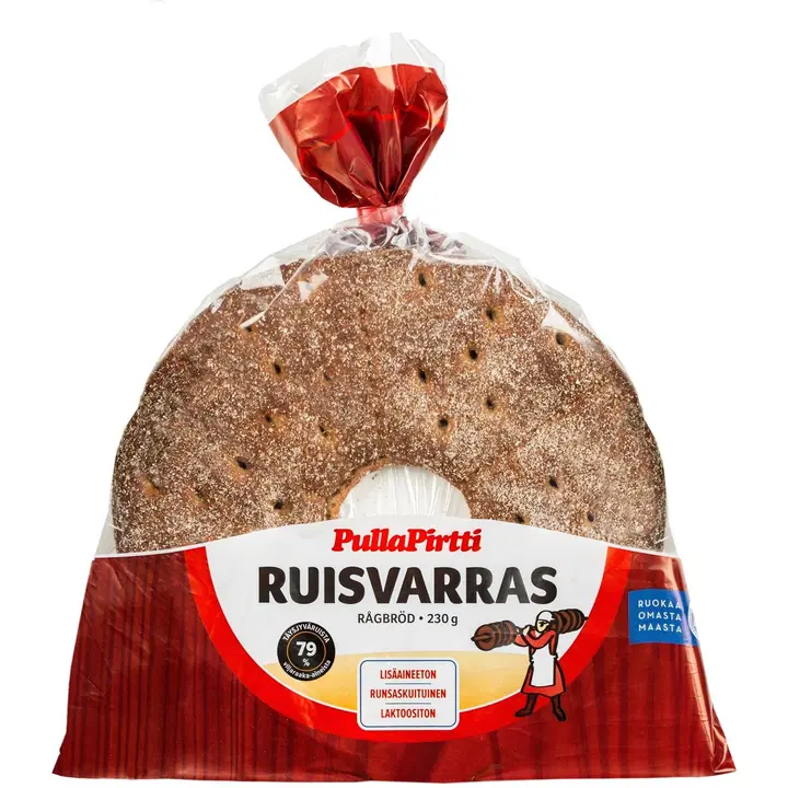 Pulla-Pirtti Ruisvarras 230g halkaistu laktoositon runsaskuituinen lisäaineeton ruisleipä