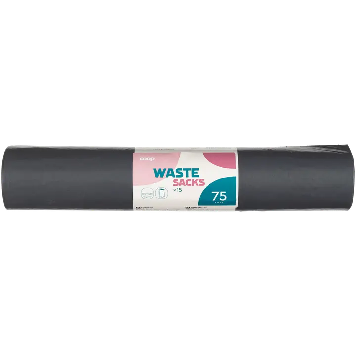 Coop jätesäkit 75 l musta 15 kpl