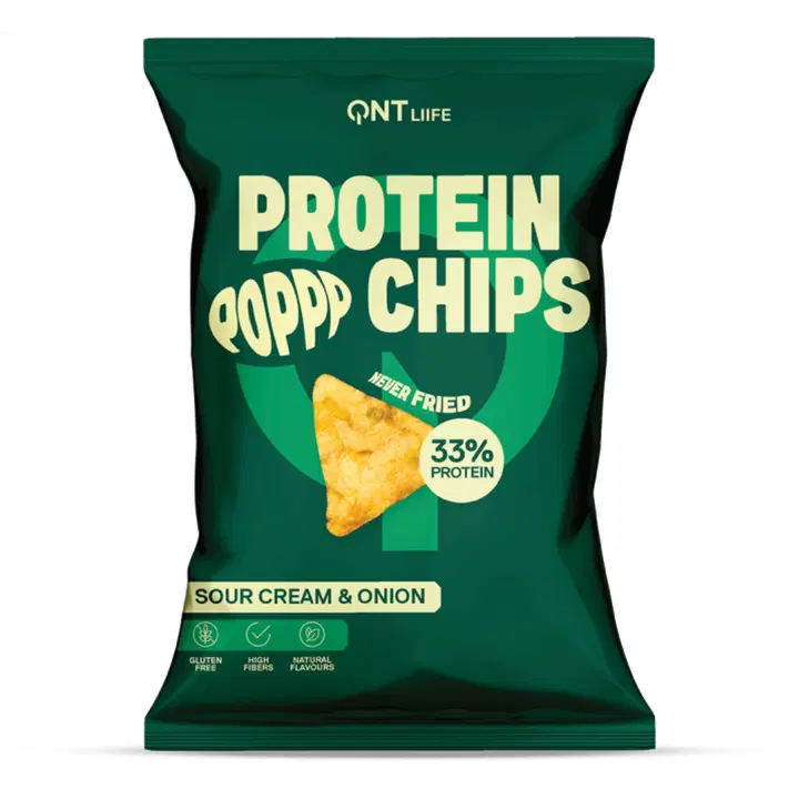 QNT proteiinichipsid 31%, Hapukoore- ja sibulamaitselised 50g