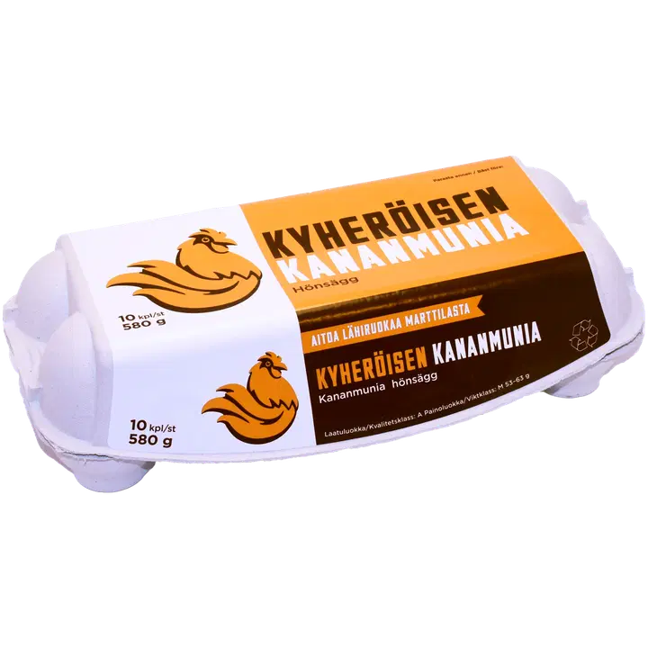 Kyheröisen Kananmunia  580g 
Virikehäkkikanojen munia