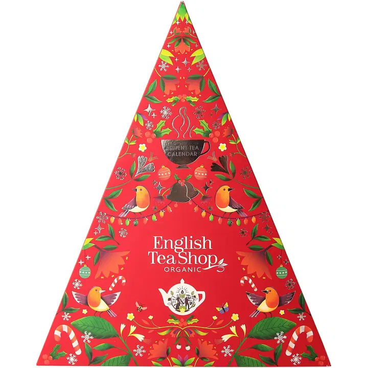 English Tea Shop Luomu Teejoulukalenteri pyramidi, punainen 25 pss 50g