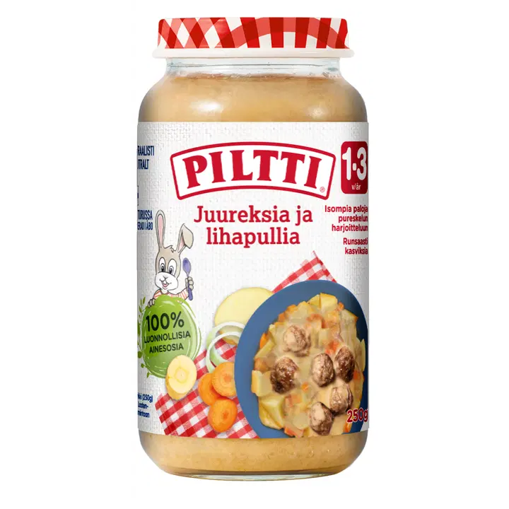 Piltti 250g Juureksia, lihapullia ja kermaa lastenateria 1-3v