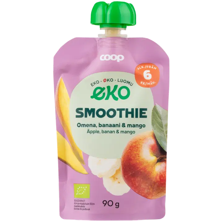 Coop Eko smoothie omena, banaani & mango luomu 90 g 6 kk