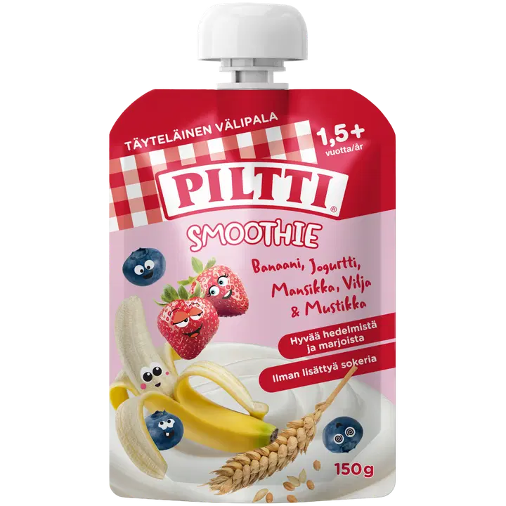 PILTTI 150g Smoothie Banaani-mansikka-jogurtti-vilja-mustikka 1,5+v annospussi