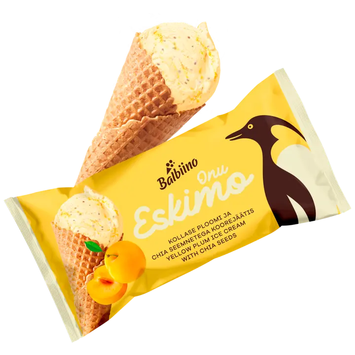 ONU ESKIMO Kollase ploomi ja chia seemnetega koorejäätis vahvlikoonuses 165ml/84g