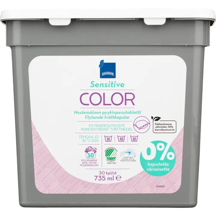 Rainbow Sensitive Color nestemäinen pyykinpesutabletti 30 kpl