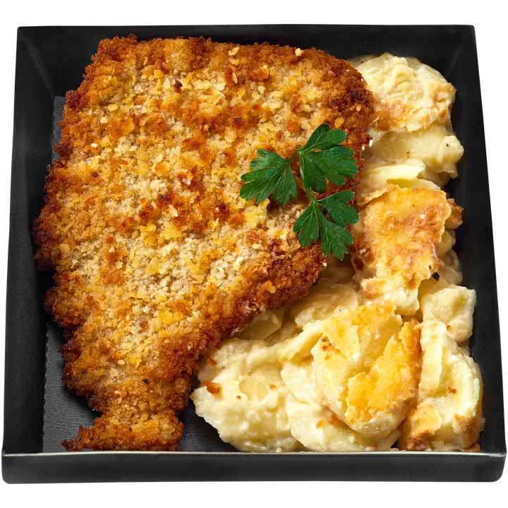 Helppoa ja herkullista Wieninleike ja valkosipulikermaperunoita