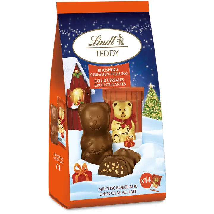 Lindt TEDDY Suklaapalat hienosta maitosuklaasta rapealla murotäytteellä 130g