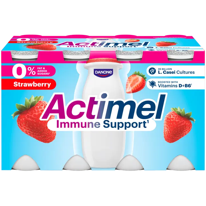 Danone Actimel mansikka jogurttijuoma ei lisättyä sokeria 8x100g