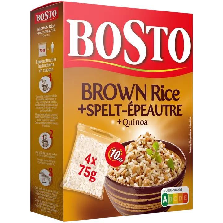 Bosto pruun riis, spelta ja kinoa 4 x 75 g