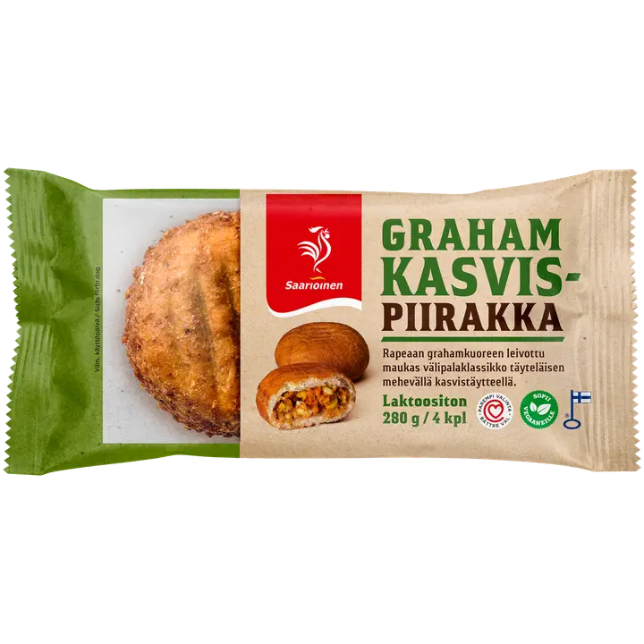 Saarioinen Grahamkasvispiirakka; grahampiirakka kasvistäytteellä 4kpl 280g