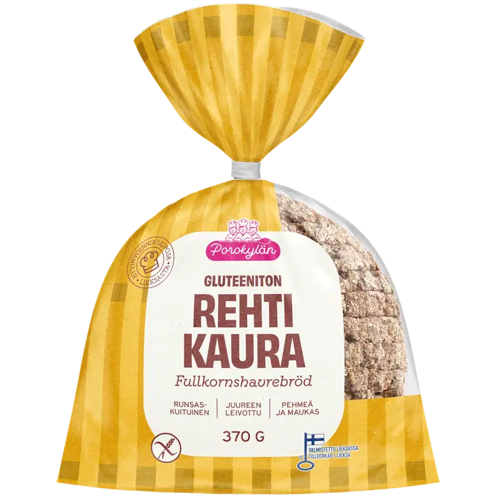 Porokylän RehtiKaura 370 g gluteeniton täysjyväkauraleipä