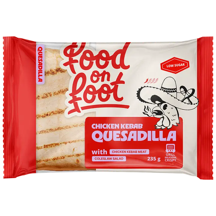Food on foot Quesadilla KANA KEBAB, kana kebabiliha ja Coleslaw salatiga 235g