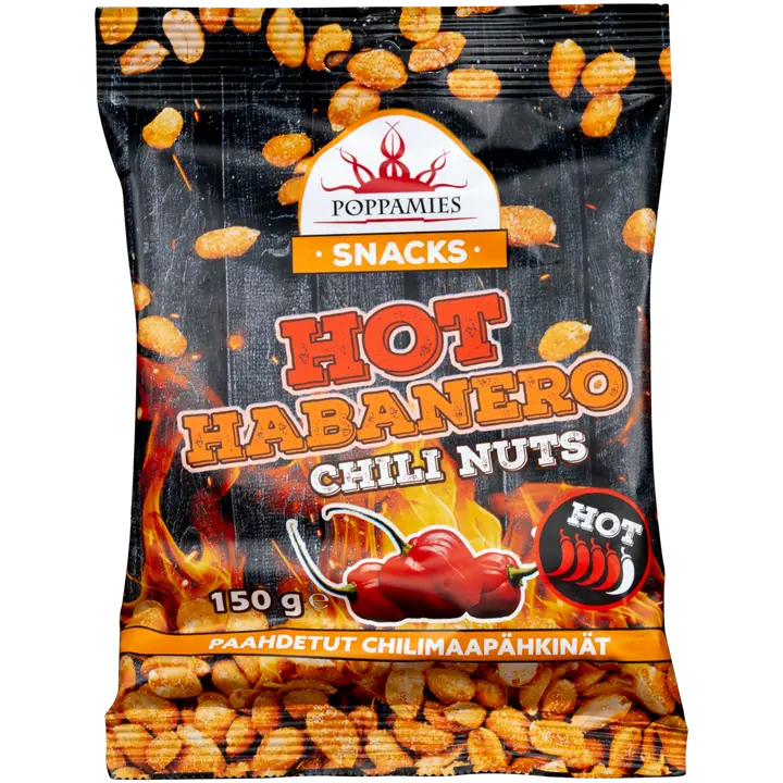 Poppamies Snacks Hot Habanero Chili Nuts maapähkinät 150g