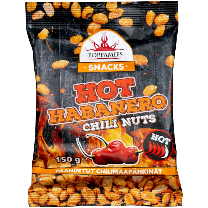 Poppamies Snacks Hot Habanero Chili Nuts maapähkinät 150g