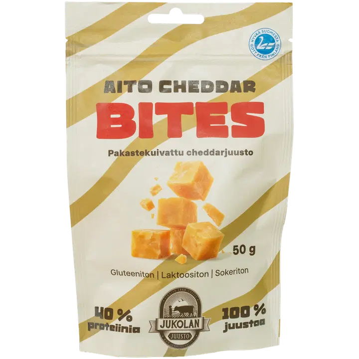 Jukolan Juusto Aito Cheddar Bites - Pakastekuivattu cheddar 50g