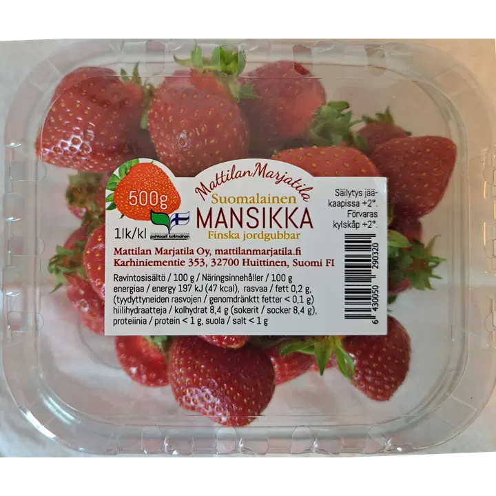 Suomalainen mansikka Mattilan Marjatila 500 g tuore.