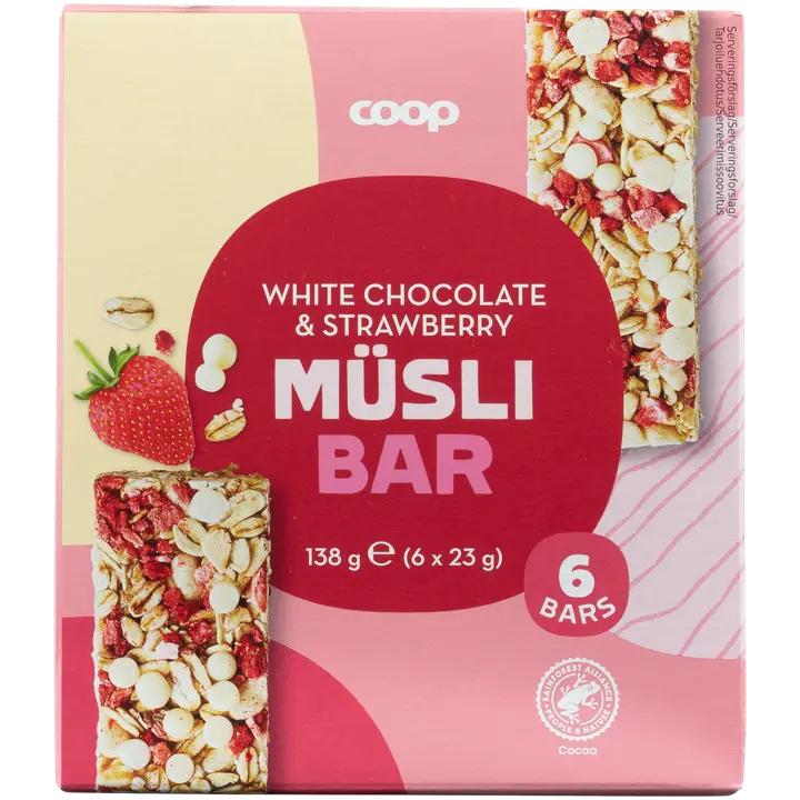 Coop myslipatukka valkosuklaa-mansikka 6 kpl 138 g