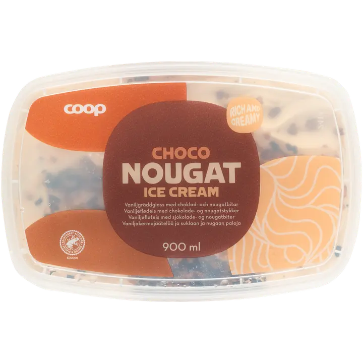 Coop suklaa-nougatkermajäätelö 900 ml/450 g