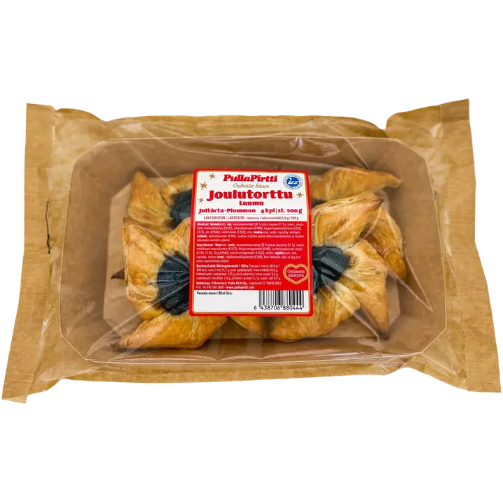 Pulla-Pirtti Joulutorttu 4/200g laktoositon torttu luumumarmeladitäytteellä