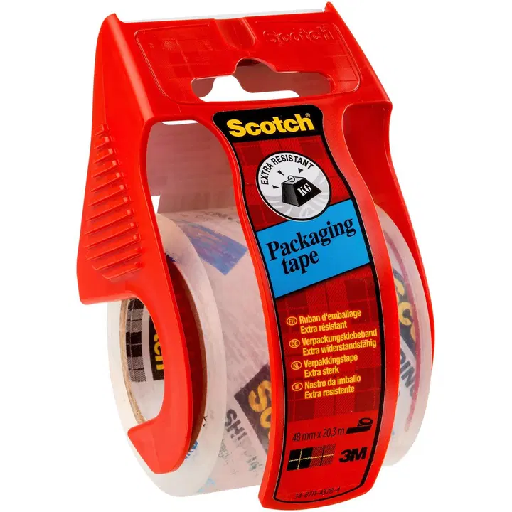 Scotch® Extra Resistant -pakkausteippi käsitelineessä, läpinäkyvä, 48 mm x 20 m, 1 rulla
