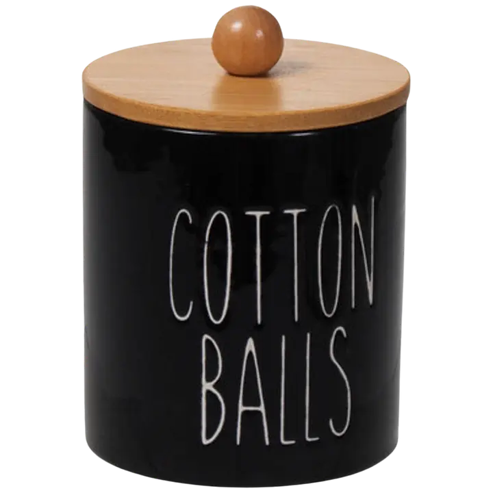 Keraamiline purk puuvillapallidega must