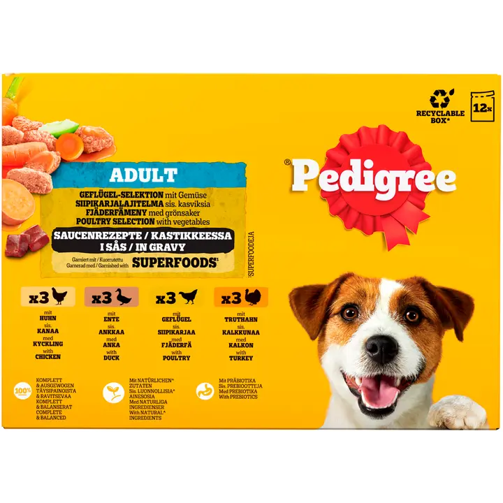 Pedigree Siipikarjalajitelma kastikkeessa annospussit 12x100g