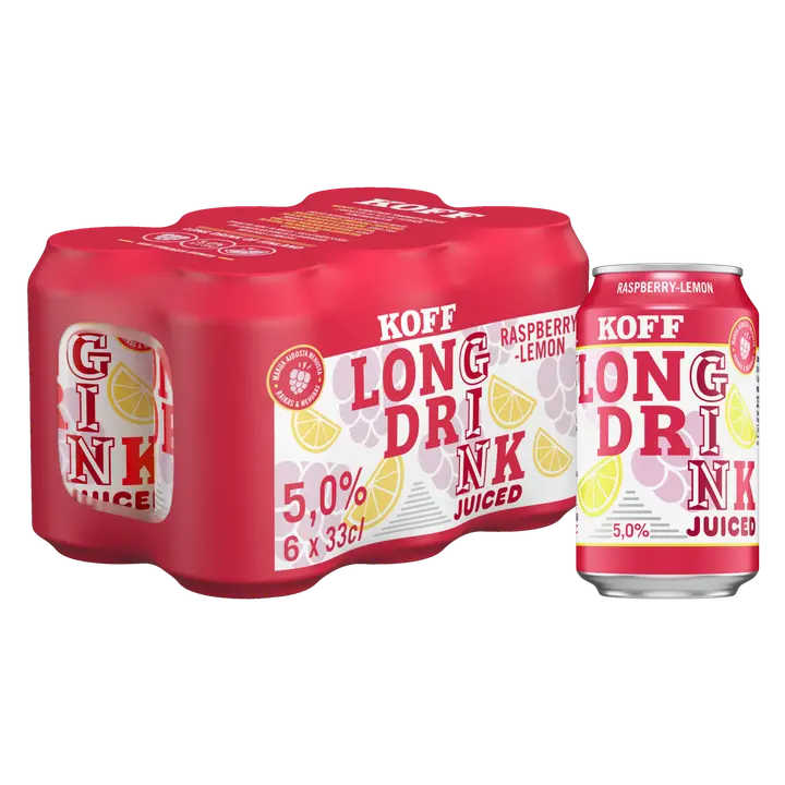 6-pack Koff Long Drink Juiced Raspberry-Lemonlong drink 5,0 % tölkki 0,33 L