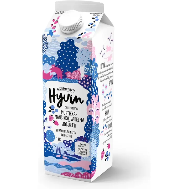 Juustoportti Hyvin mustika-maasika-vaarikajogurt, laktoosivaba, 1 kg