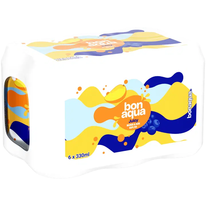 6-pack Bonaqua Juicy Mango Acai Hiilihapotettu juoma tölkki 0.33 L