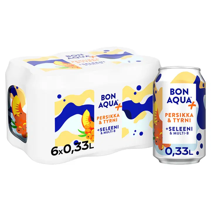 6-pack Bonaqua + Persikka & Tyrni Hiilihapotettu juoma tölkki 0.33 L