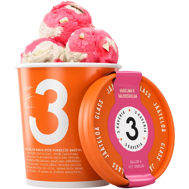 3 Kaveria Vadelma & Valkosuklaa jäätelö 500ml/400g