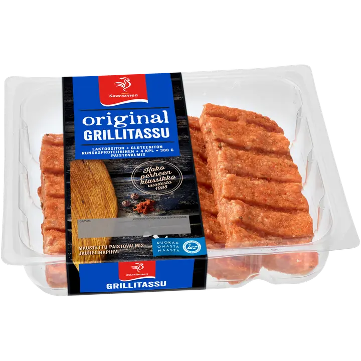 Saarioinen Grillitassu maustettu kypsentämätön jauhelihapihvi sulatettu 4kpl 300g